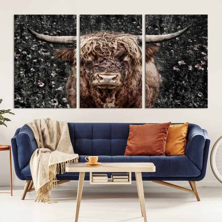 Highland Cow Photography Canvas Wall Art Print Animal Wall Art Painting Large Cow Canvas Print Home Office Ranch Farm Decoration Framed Ready to Hang Animal Canvas Art Nature Photo Art