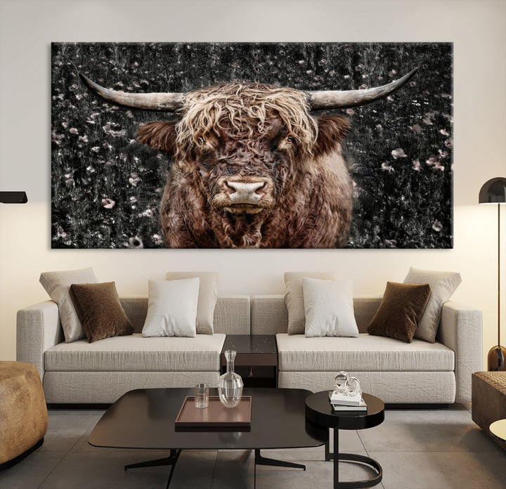 Highland Cow Photography Canvas Wall Art Print Animal Wall Art Painting Large Cow Canvas Print Home Office Ranch Farm Decoration Framed Ready to Hang Animal Canvas Art Nature Photo Art