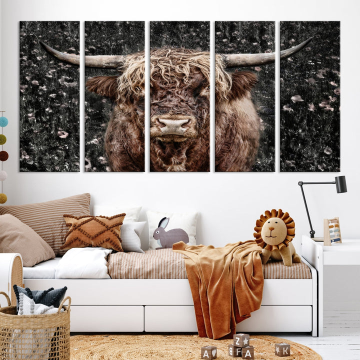 Highland Cow Photography Canvas Wall Art Print Animal Wall Art Painting Large Cow Canvas Print Home Office Ranch Farm Decoration Framed Ready to Hang Animal Canvas Art Nature Photo Art