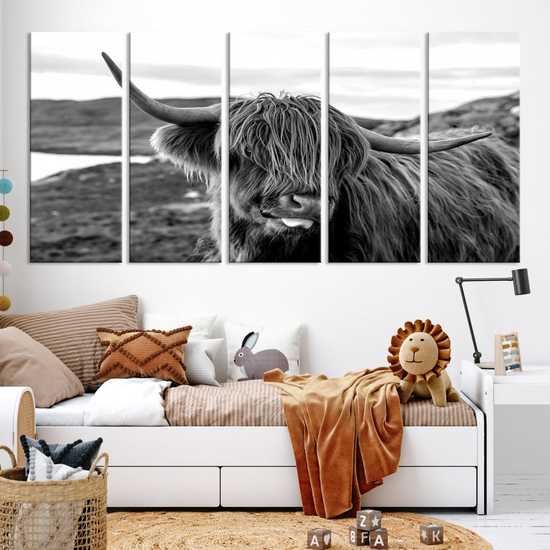 Highland Cows on the Coast of the Isle of HarrisBig Horn Canvas PrintOuter HebridesScotland