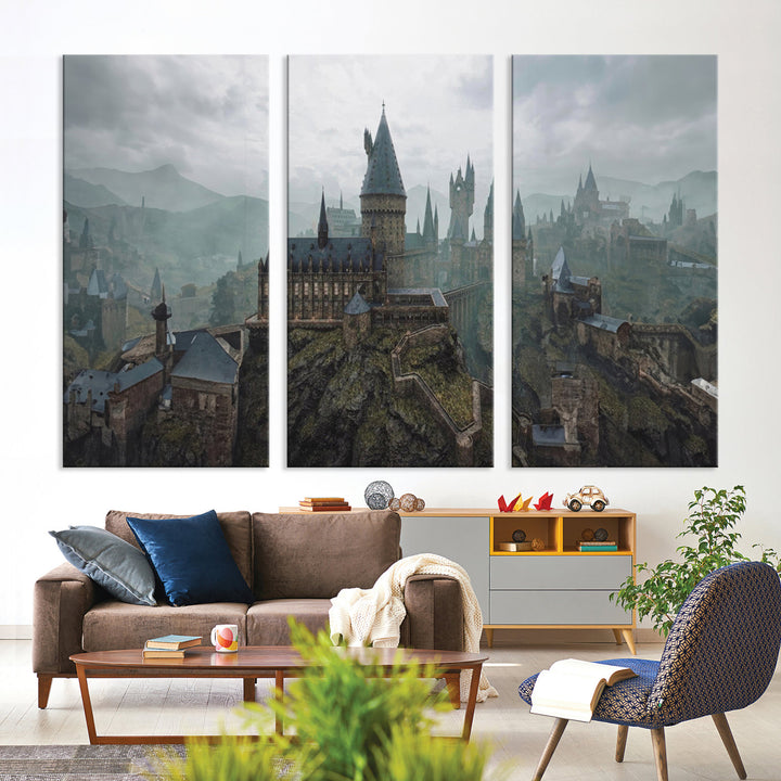 Hogwarts Castle Canvas Wall Art - Majestic Wizarding School Landscape, Perfect for Harry Potter Fans, Ready to Hang Fantasy Art Decor