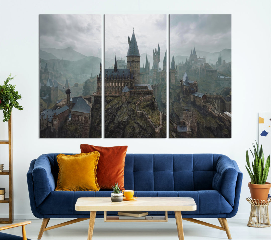 Hogwarts Castle Canvas Wall Art - Majestic Wizarding School Landscape, Perfect for Harry Potter Fans, Ready to Hang Fantasy Art Decor