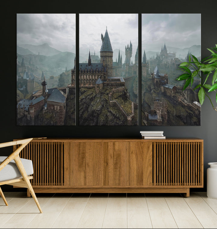 Hogwarts Castle Canvas Wall Art - Majestic Wizarding School Landscape, Perfect for Harry Potter Fans, Ready to Hang Fantasy Art Decor