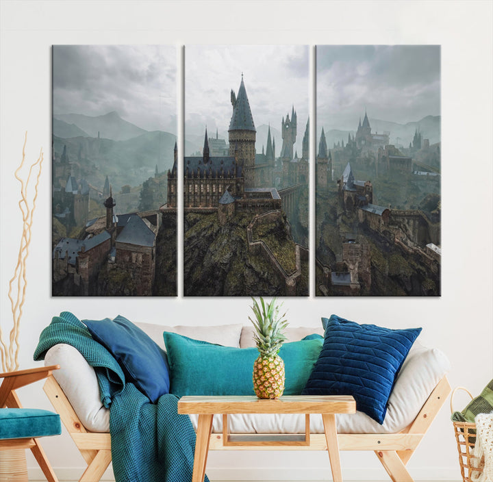 Hogwarts Castle Canvas Wall Art - Majestic Wizarding School Landscape, Perfect for Harry Potter Fans, Ready to Hang Fantasy Art Decor