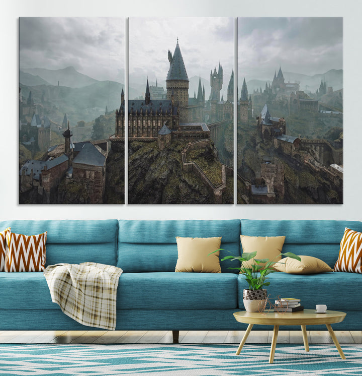 Hogwarts Castle Canvas Wall Art - Majestic Wizarding School Landscape, Perfect for Harry Potter Fans, Ready to Hang Fantasy Art Decor