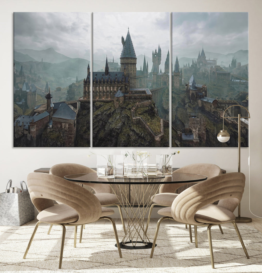 Hogwarts Castle Canvas Wall Art - Majestic Wizarding School Landscape, Perfect for Harry Potter Fans, Ready to Hang Fantasy Art Decor