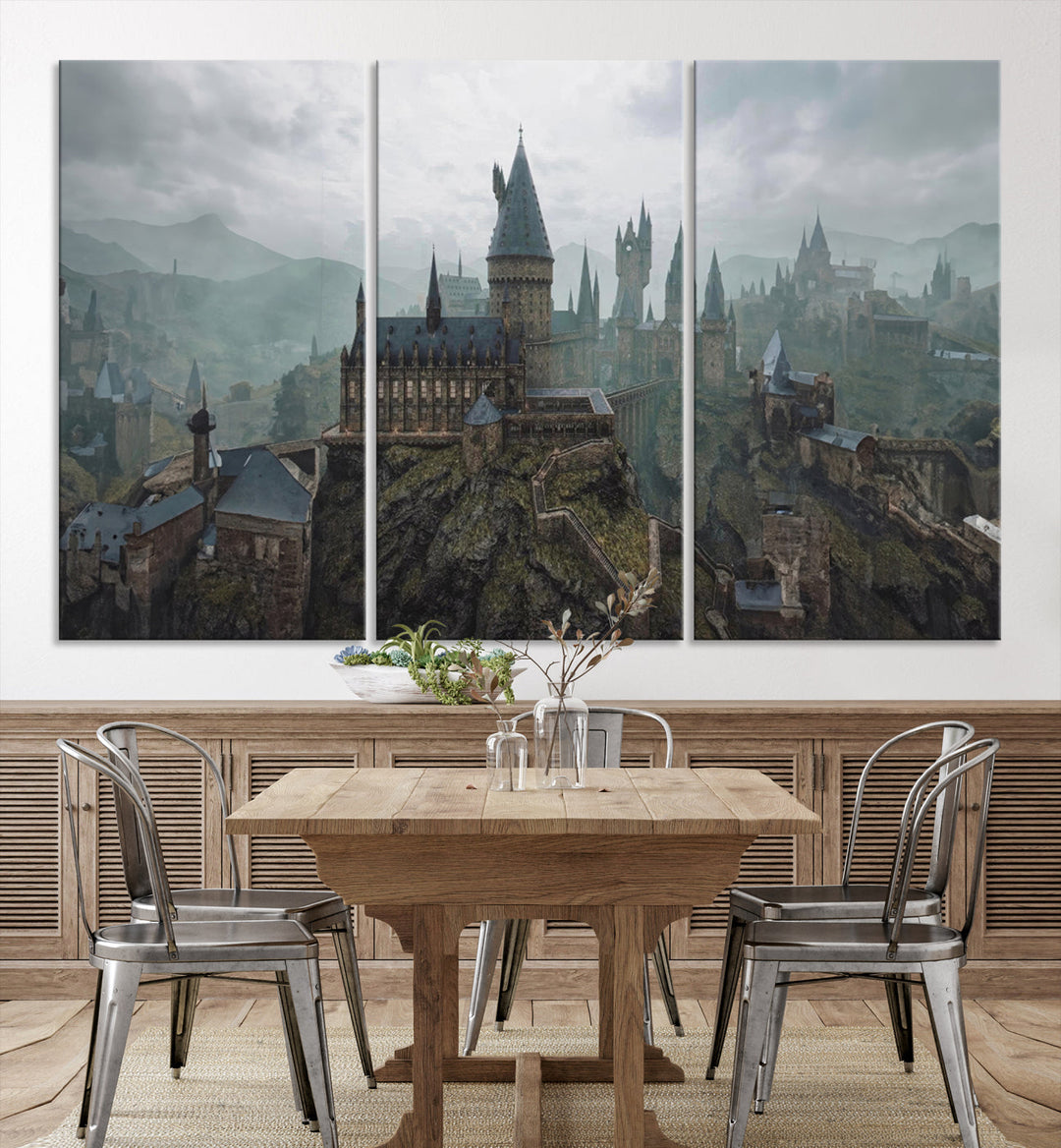 Hogwarts Castle Canvas Wall Art - Majestic Wizarding School Landscape, Perfect for Harry Potter Fans, Ready to Hang Fantasy Art Decor