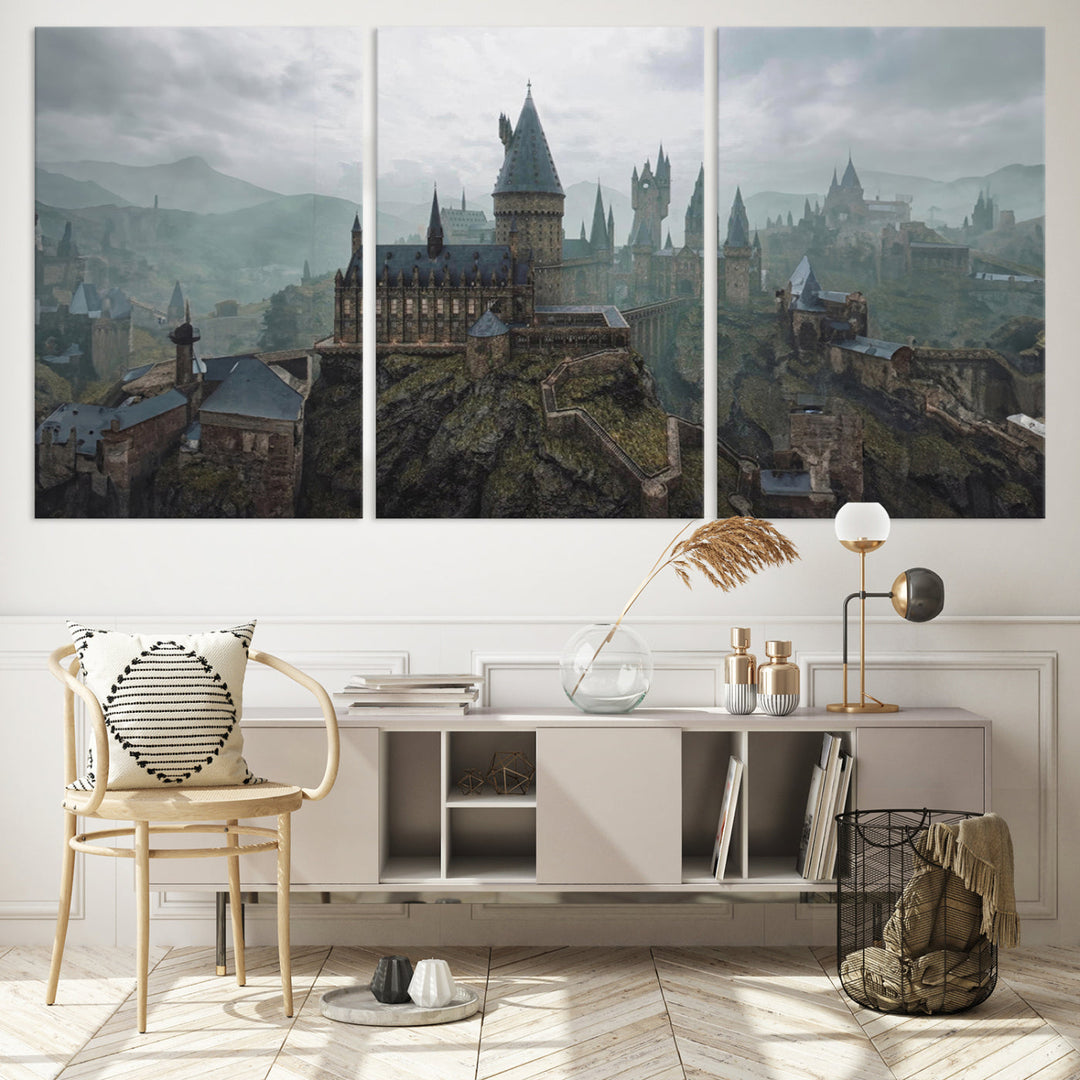 Hogwarts Castle Canvas Wall Art - Majestic Wizarding School Landscape, Perfect for Harry Potter Fans, Ready to Hang Fantasy Art Decor