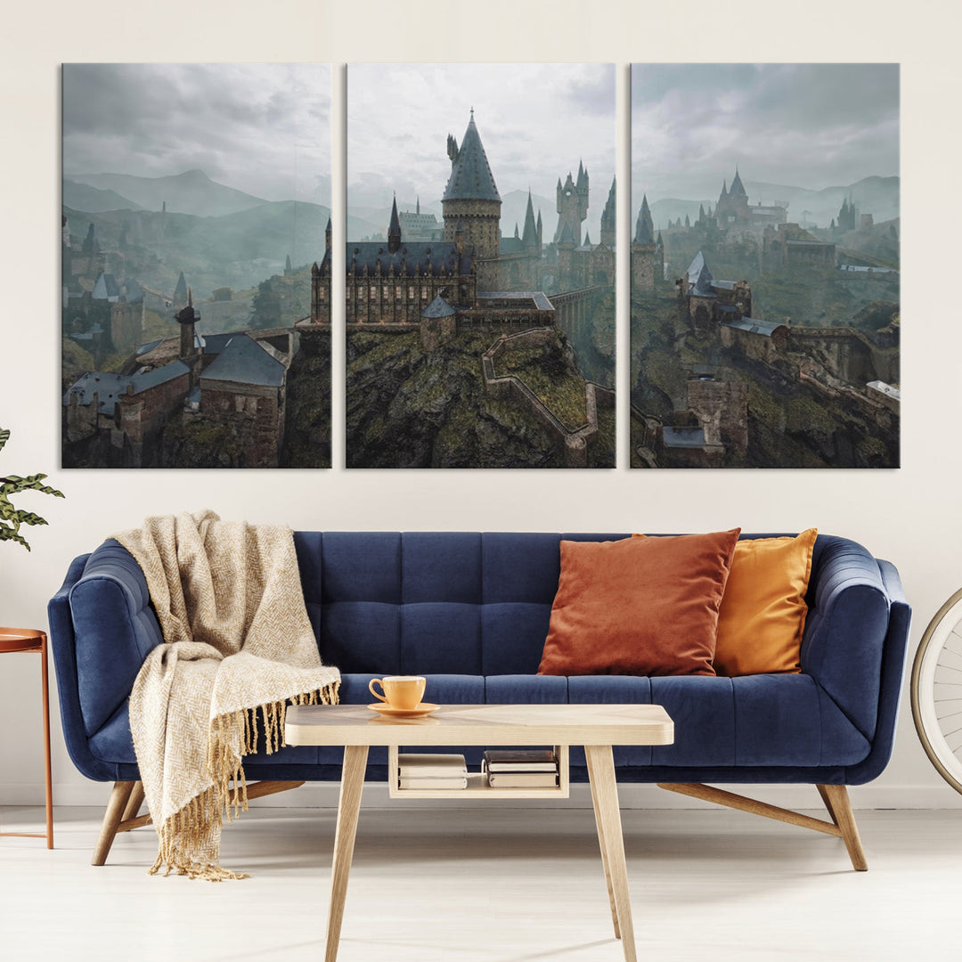 Hogwarts Castle Canvas Wall Art - Majestic Wizarding School Landscape, Perfect for Harry Potter Fans, Ready to Hang Fantasy Art Decor