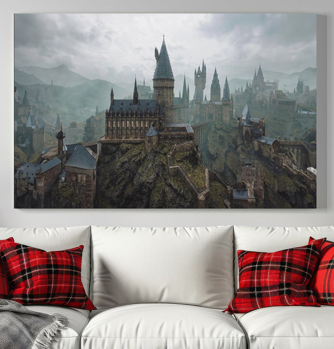 Hogwarts Castle Canvas Wall Art - Majestic Wizarding School Landscape, Perfect for Harry Potter Fans, Ready to Hang Fantasy Art Decor