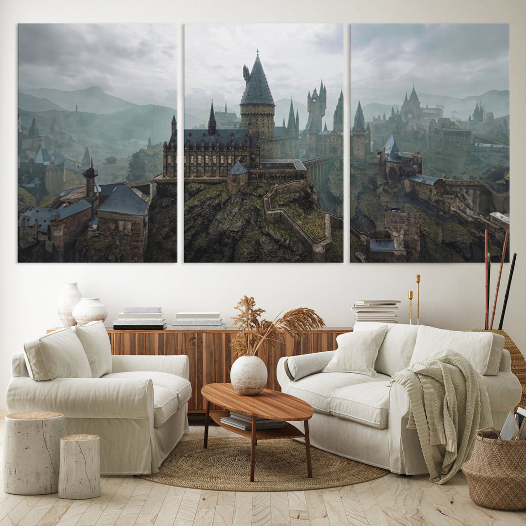 Hogwarts Castle Canvas Wall Art - Majestic Wizarding School Landscape, Perfect for Harry Potter Fans, Ready to Hang Fantasy Art Decor