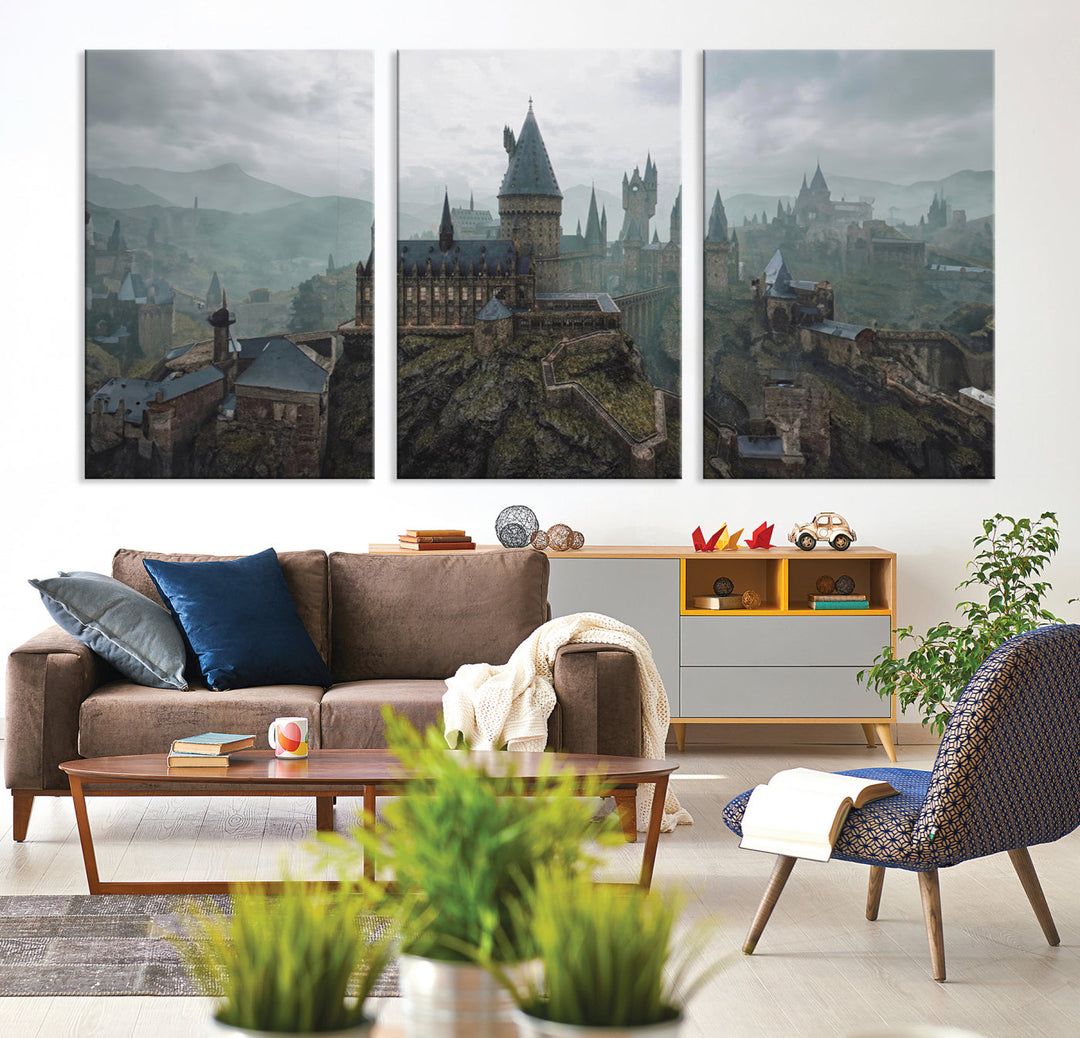 Hogwarts Castle Canvas Wall Art - Majestic Wizarding School Landscape, Perfect for Harry Potter Fans, Ready to Hang Fantasy Art Decor