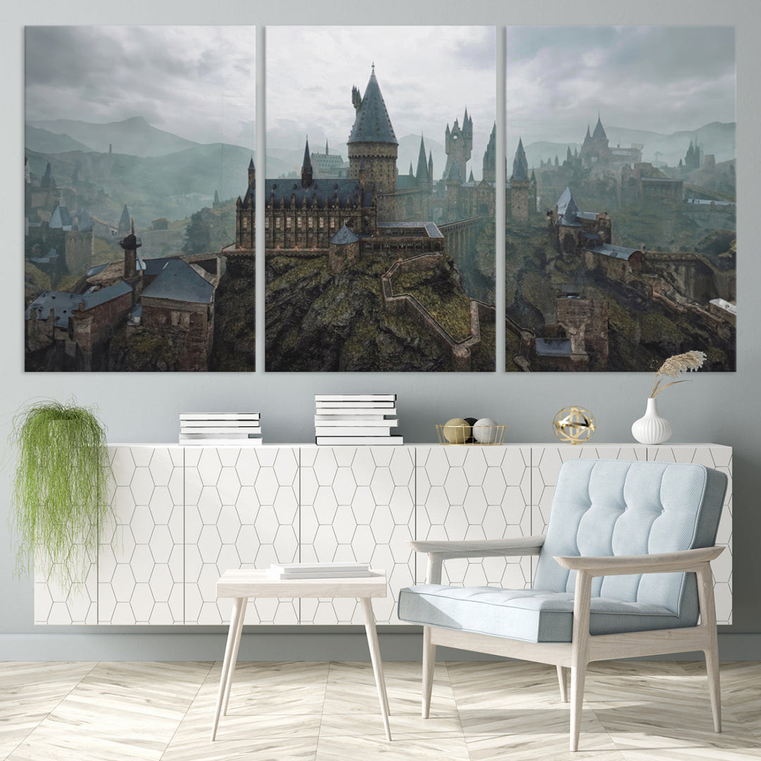 Hogwarts Castle Canvas Wall Art - Majestic Wizarding School Landscape, Perfect for Harry Potter Fans, Ready to Hang Fantasy Art Decor