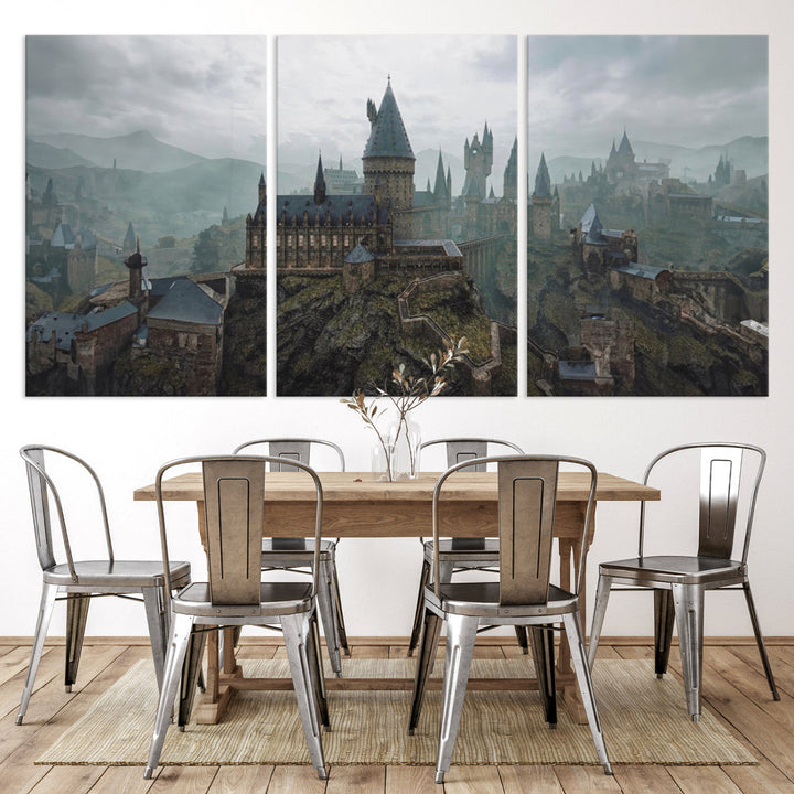 Hogwarts Castle Canvas Wall Art - Majestic Wizarding School Landscape, Perfect for Harry Potter Fans, Ready to Hang Fantasy Art Decor