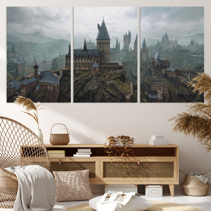 Hogwarts Castle Canvas Wall Art - Majestic Wizarding School Landscape, Perfect for Harry Potter Fans, Ready to Hang Fantasy Art Decor