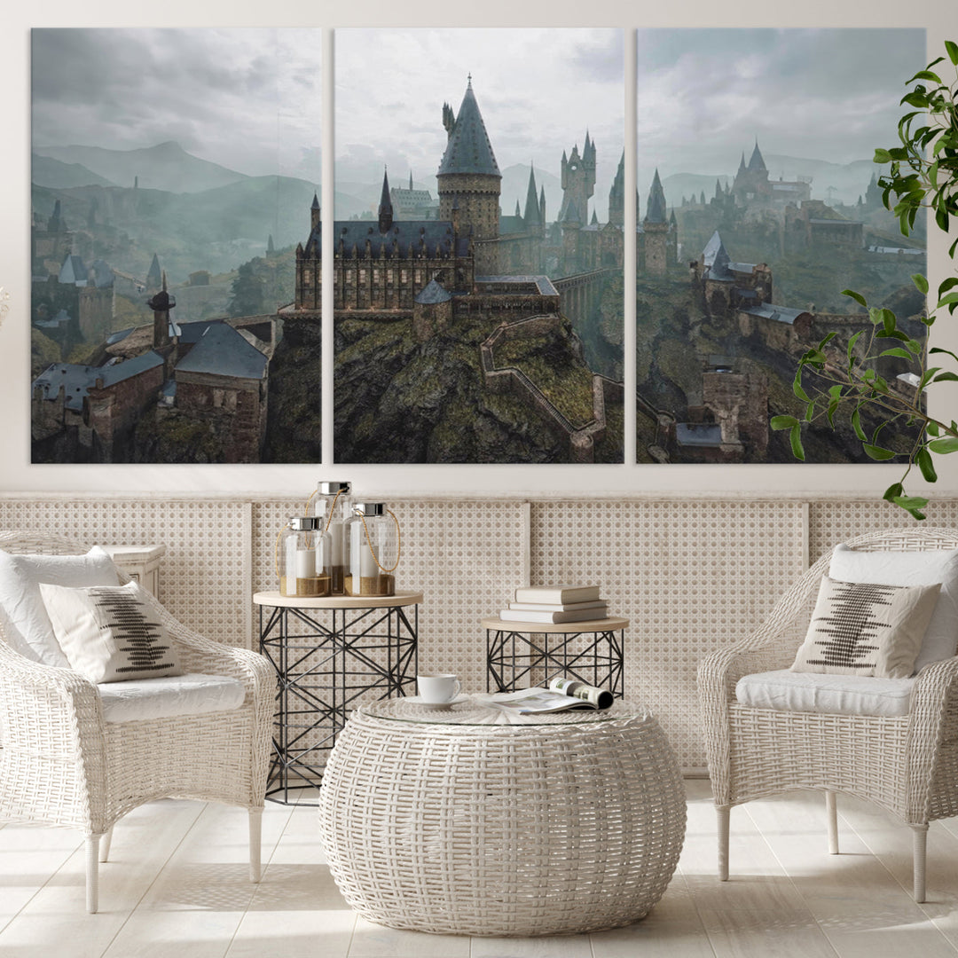 Hogwarts Castle Canvas Wall Art - Majestic Wizarding School Landscape, Perfect for Harry Potter Fans, Ready to Hang Fantasy Art Decor