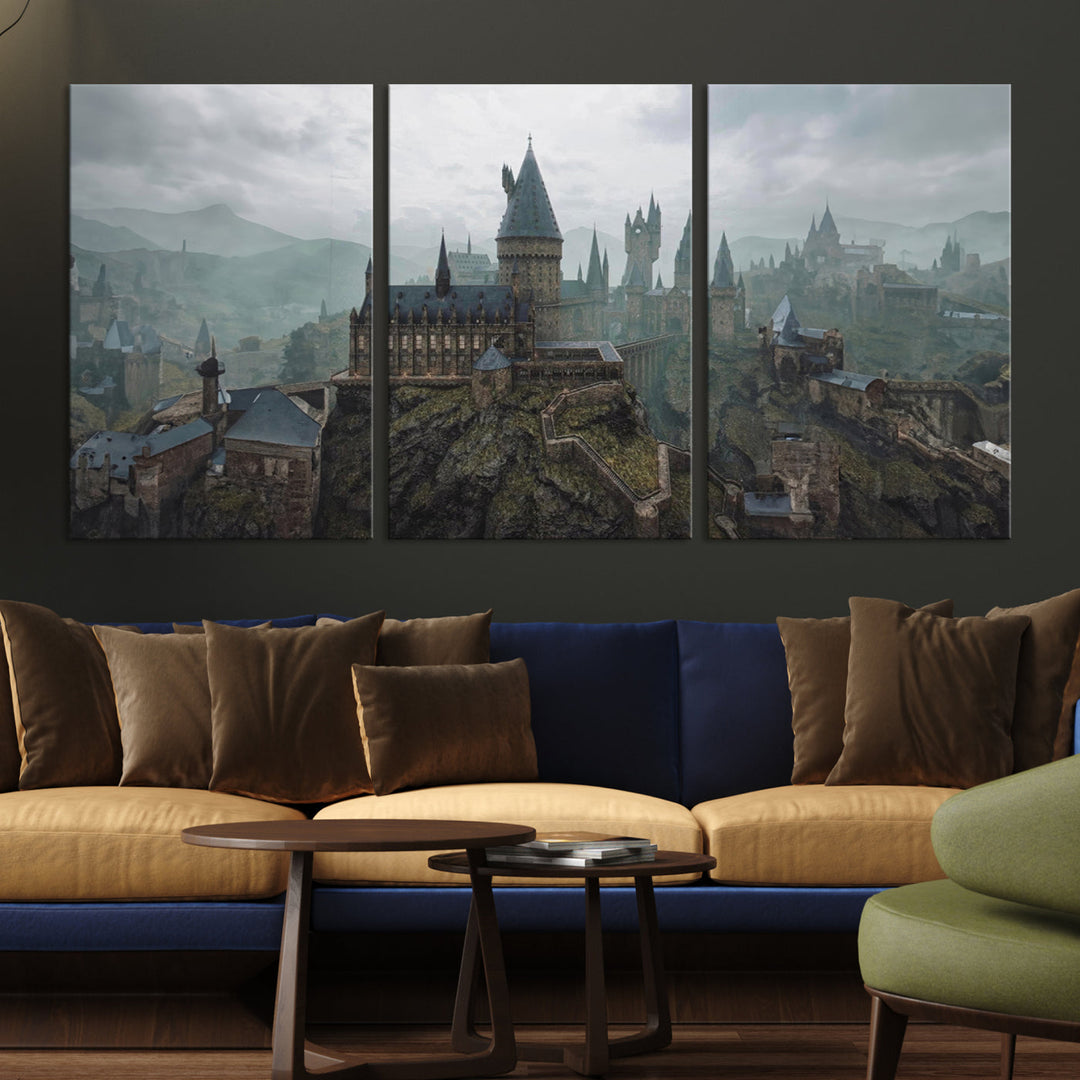 Hogwarts Castle Canvas Wall Art - Majestic Wizarding School Landscape, Perfect for Harry Potter Fans, Ready to Hang Fantasy Art Decor