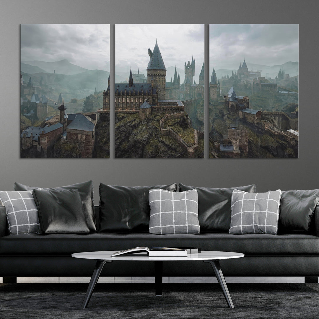 Hogwarts Castle Canvas Wall Art - Majestic Wizarding School Landscape, Perfect for Harry Potter Fans, Ready to Hang Fantasy Art Decor