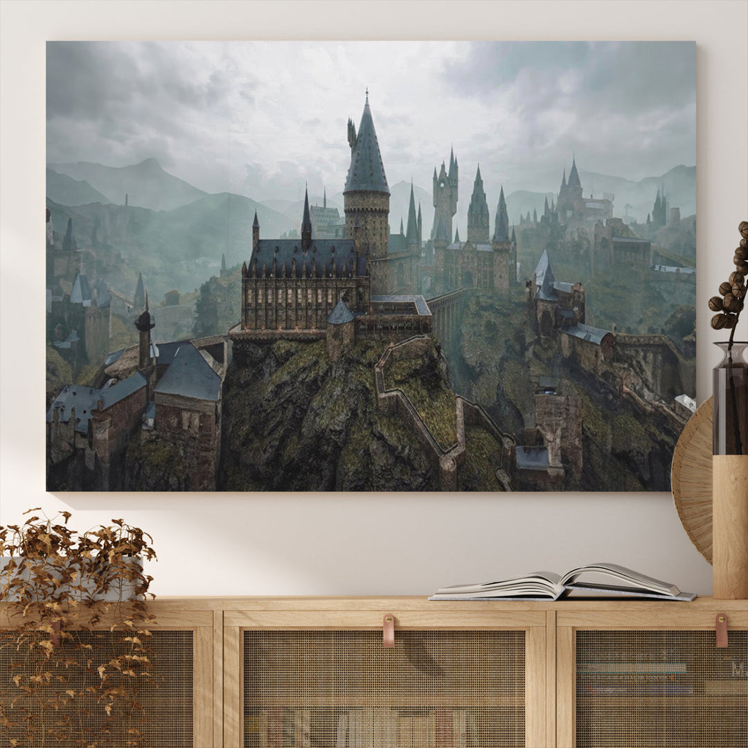 Hogwarts Castle Canvas Wall Art - Majestic Wizarding School Landscape, Perfect for Harry Potter Fans, Ready to Hang Fantasy Art Decor