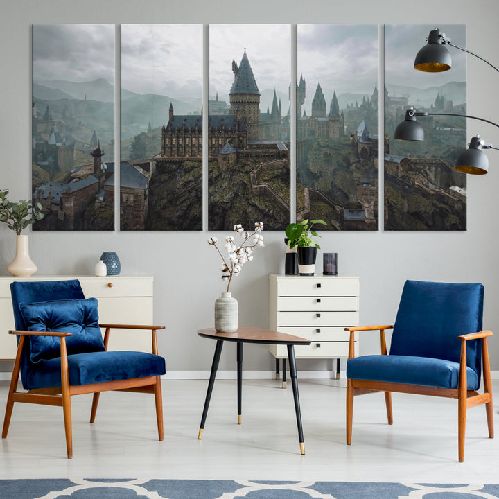 Hogwarts Castle Canvas Wall Art - Majestic Wizarding School Landscape, Perfect for Harry Potter Fans, Ready to Hang Fantasy Art Decor