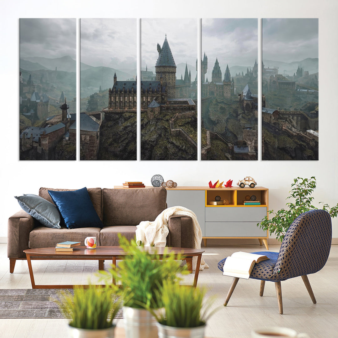 Hogwarts Castle Canvas Wall Art - Majestic Wizarding School Landscape, Perfect for Harry Potter Fans, Ready to Hang Fantasy Art Decor