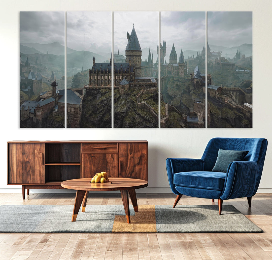 Hogwarts Castle Canvas Wall Art - Majestic Wizarding School Landscape, Perfect for Harry Potter Fans, Ready to Hang Fantasy Art Decor