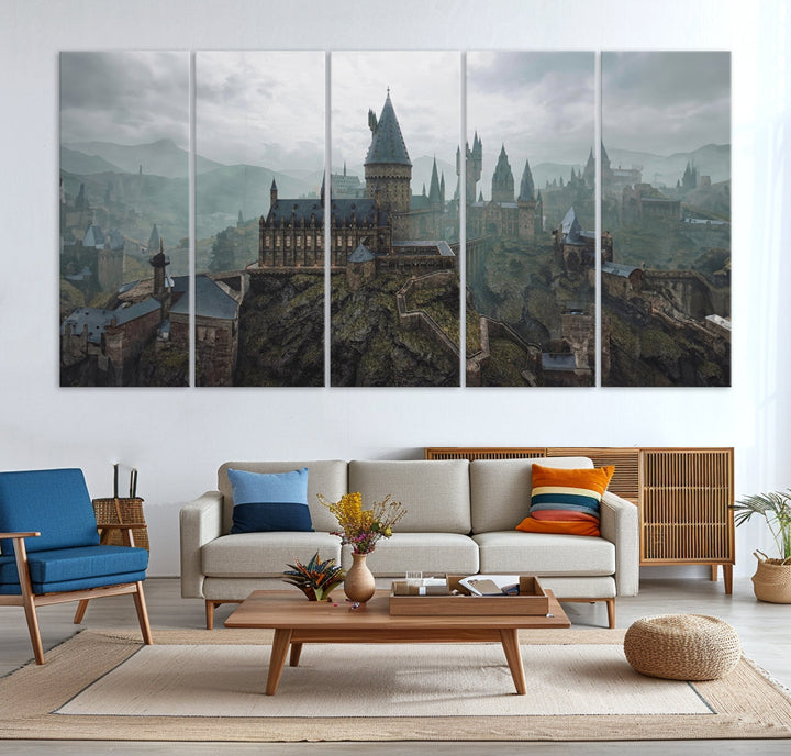 Hogwarts Castle Canvas Wall Art - Majestic Wizarding School Landscape, Perfect for Harry Potter Fans, Ready to Hang Fantasy Art Decor