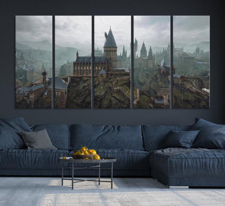 Hogwarts Castle Canvas Wall Art - Majestic Wizarding School Landscape, Perfect for Harry Potter Fans, Ready to Hang Fantasy Art Decor