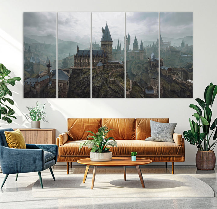 Hogwarts Castle Canvas Wall Art - Majestic Wizarding School Landscape, Perfect for Harry Potter Fans, Ready to Hang Fantasy Art Decor