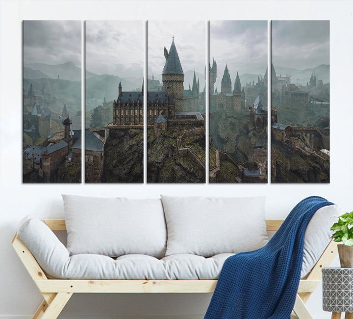 Hogwarts Castle Canvas Wall Art - Majestic Wizarding School Landscape, Perfect for Harry Potter Fans, Ready to Hang Fantasy Art Decor