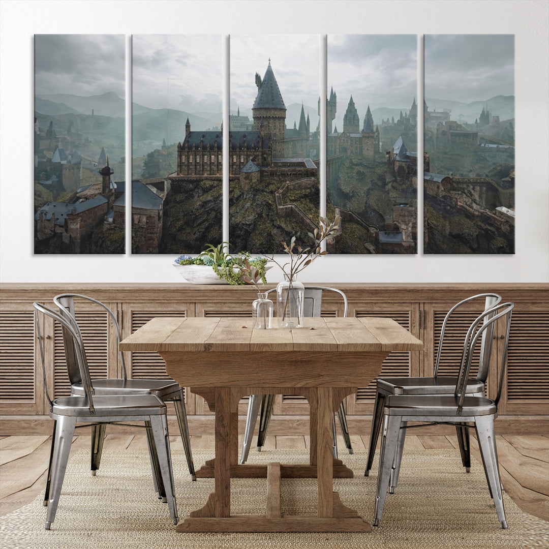 Hogwarts Castle Canvas Wall Art - Majestic Wizarding School Landscape, Perfect for Harry Potter Fans, Ready to Hang Fantasy Art Decor