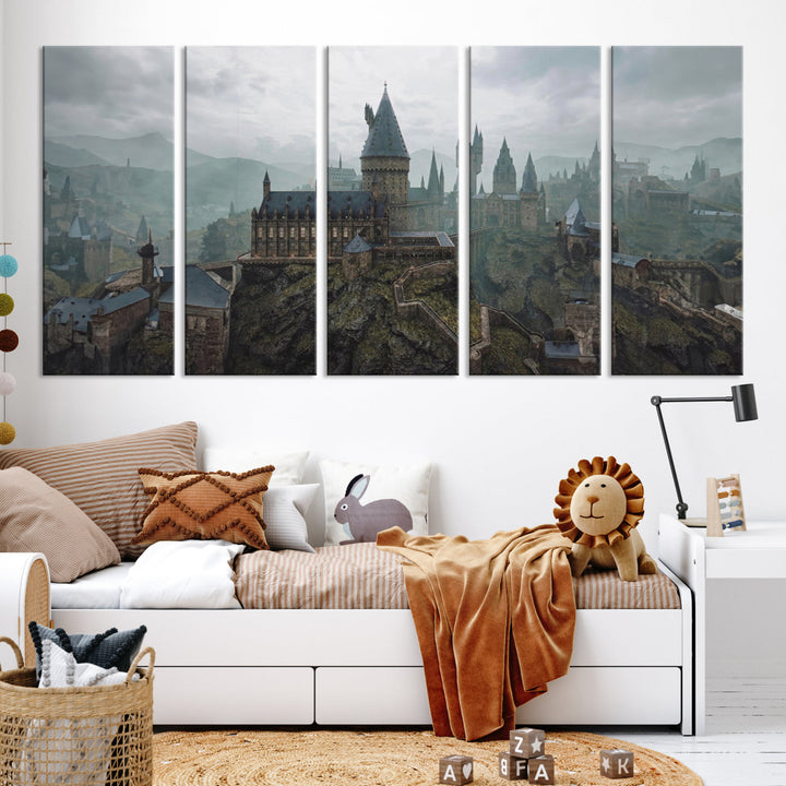 Hogwarts Castle Canvas Wall Art - Majestic Wizarding School Landscape, Perfect for Harry Potter Fans, Ready to Hang Fantasy Art Decor