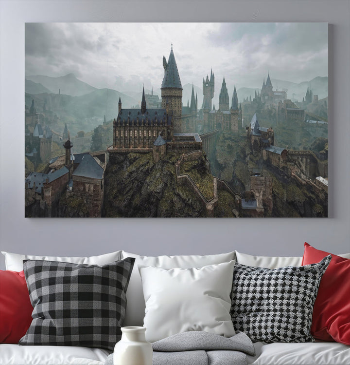 Hogwarts Castle Canvas Wall Art - Majestic Wizarding School Landscape, Perfect for Harry Potter Fans, Ready to Hang Fantasy Art Decor