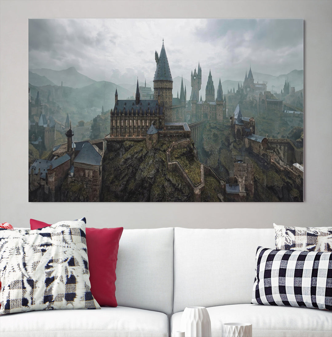 Hogwarts Castle Canvas Wall Art - Majestic Wizarding School Landscape, Perfect for Harry Potter Fans, Ready to Hang Fantasy Art Decor