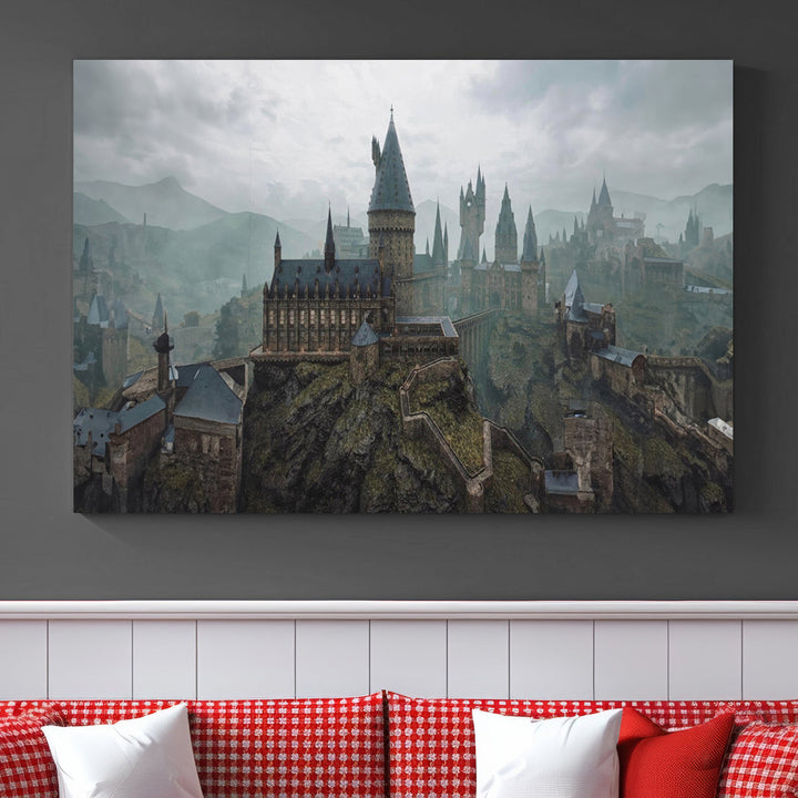 Hogwarts Castle Canvas Wall Art - Majestic Wizarding School Landscape, Perfect for Harry Potter Fans, Ready to Hang Fantasy Art Decor