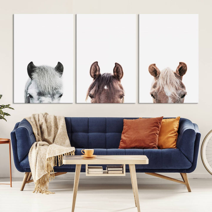 Horse Prints Set, Set of 3 Horse Wall Art, Horses Portraits, Farmhouse Wall Art, Farm Animals Canvas, Animals Portraits Set, Horse Poster