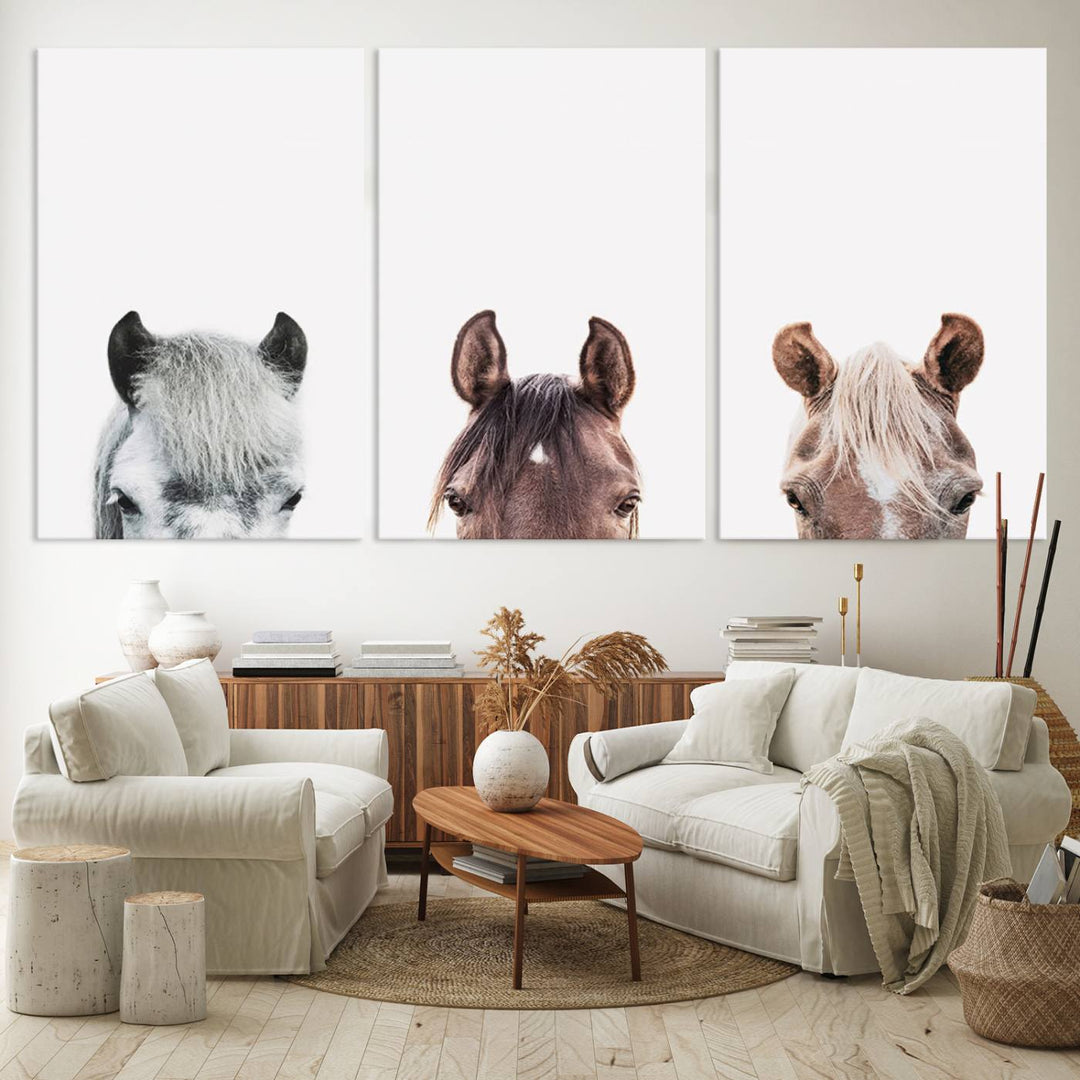 Horse Prints Set, Set of 3 Horse Wall Art, Horses Portraits, Farmhouse Wall Art, Farm Animals Canvas, Animals Portraits Set, Horse Poster