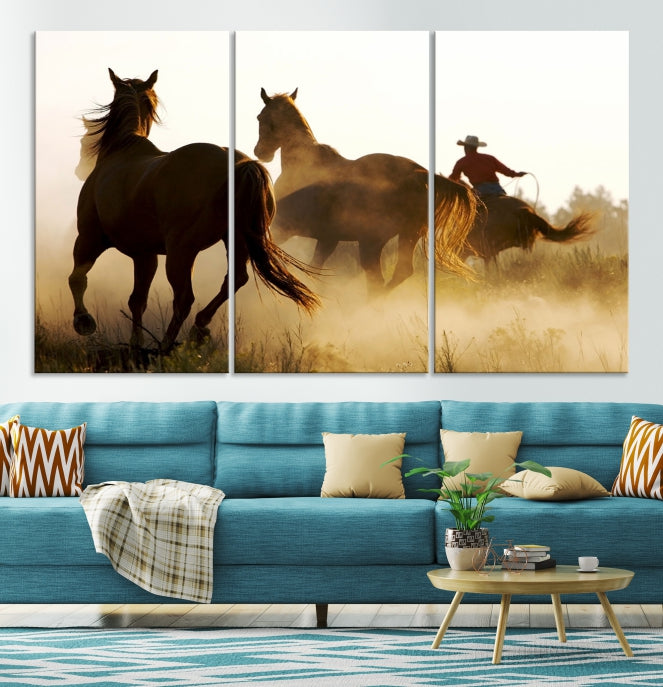 Horses and Cowboys Large Wall Art Canvas Print