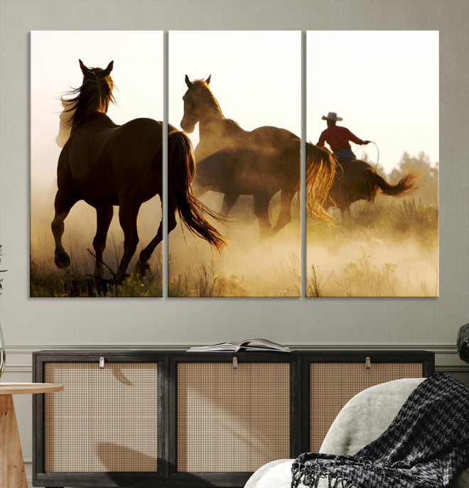 Horses and Cowboys Large Wall Art Canvas Print