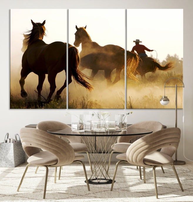 Horses and Cowboys Large Wall Art Canvas Print