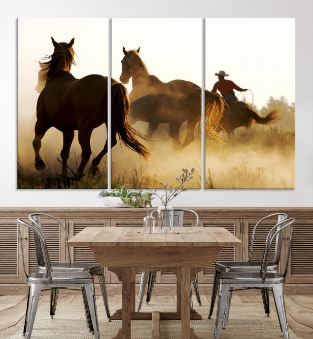 Horses and Cowboys Large Wall Art Canvas Print