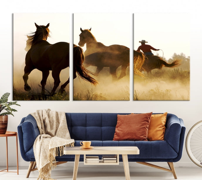 Horses and Cowboys Large Wall Art Canvas Print