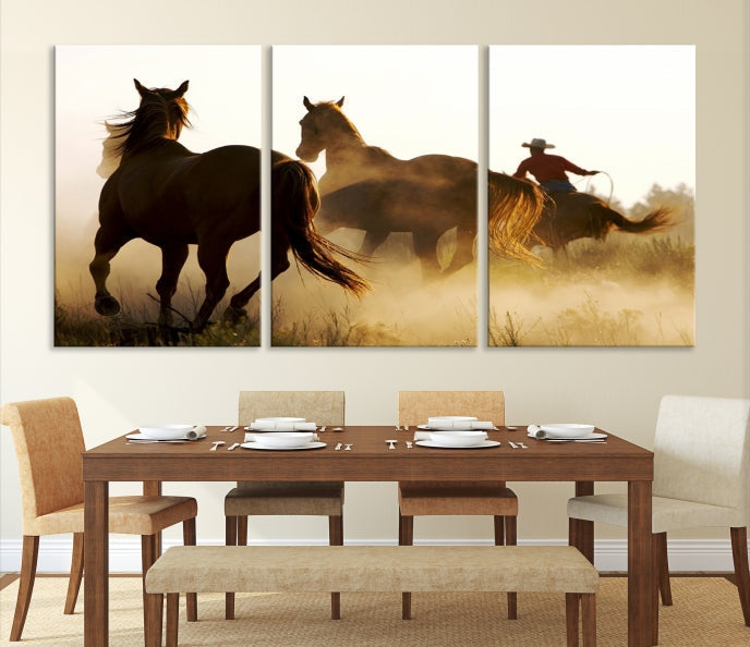 Horses and Cowboys Large Wall Art Canvas Print