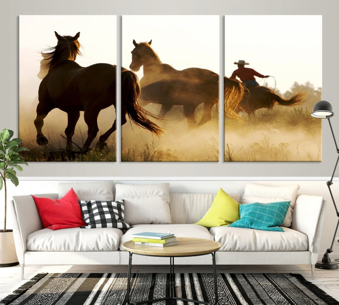 Horses and Cowboys Large Wall Art Canvas Print