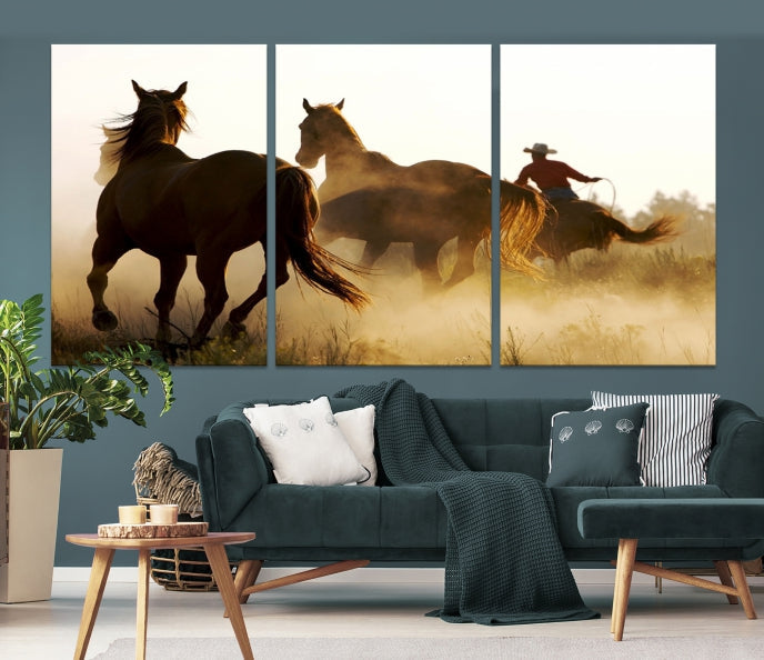 Horses and Cowboys Large Wall Art Canvas Print