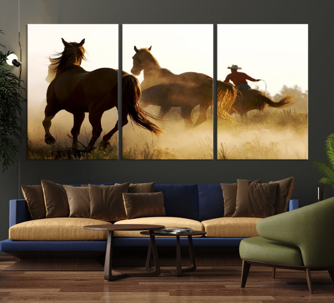 Horses and Cowboys Large Wall Art Canvas Print