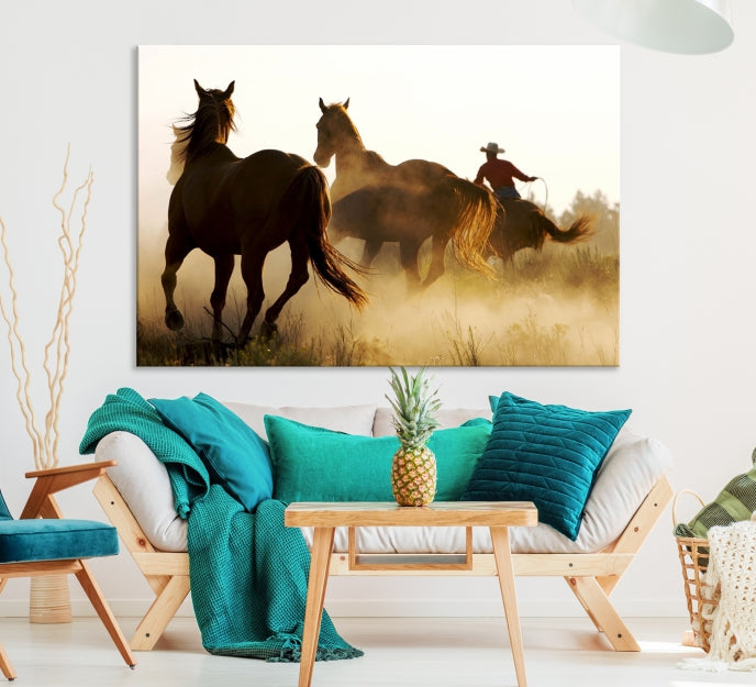 Horses and Cowboys Large Wall Art Canvas Print