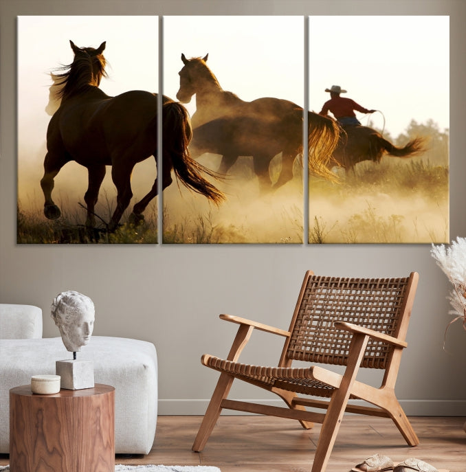 Horses and Cowboys Large Wall Art Canvas Print