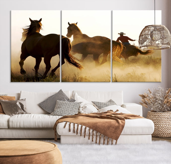 Horses and Cowboys Large Wall Art Canvas Print