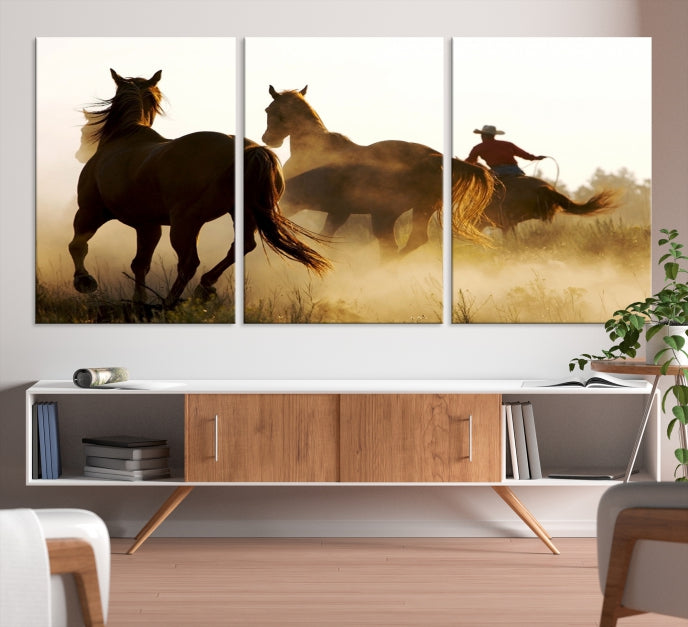 Horses and Cowboys Large Wall Art Canvas Print